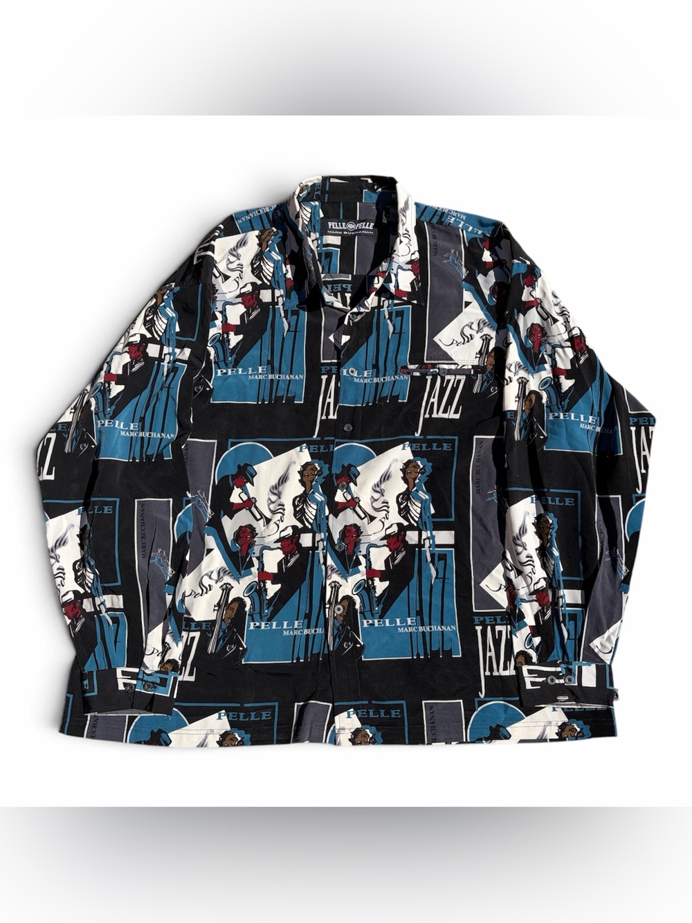 Pelle Pelle Marc Buchanan Jazz Shirt XXXL Rhapsody Blues AOP Button Up 90s Y2K